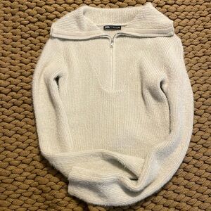 Zara Fuzzy Zip Up Sweater